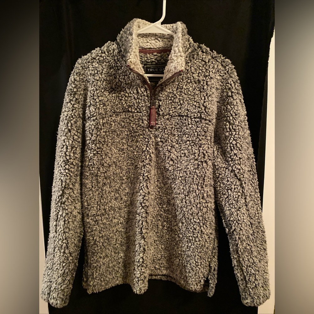 True Grit Sweater Womens XS Gray Long Sleeve Fleece Sherpa Half Zip Preppy